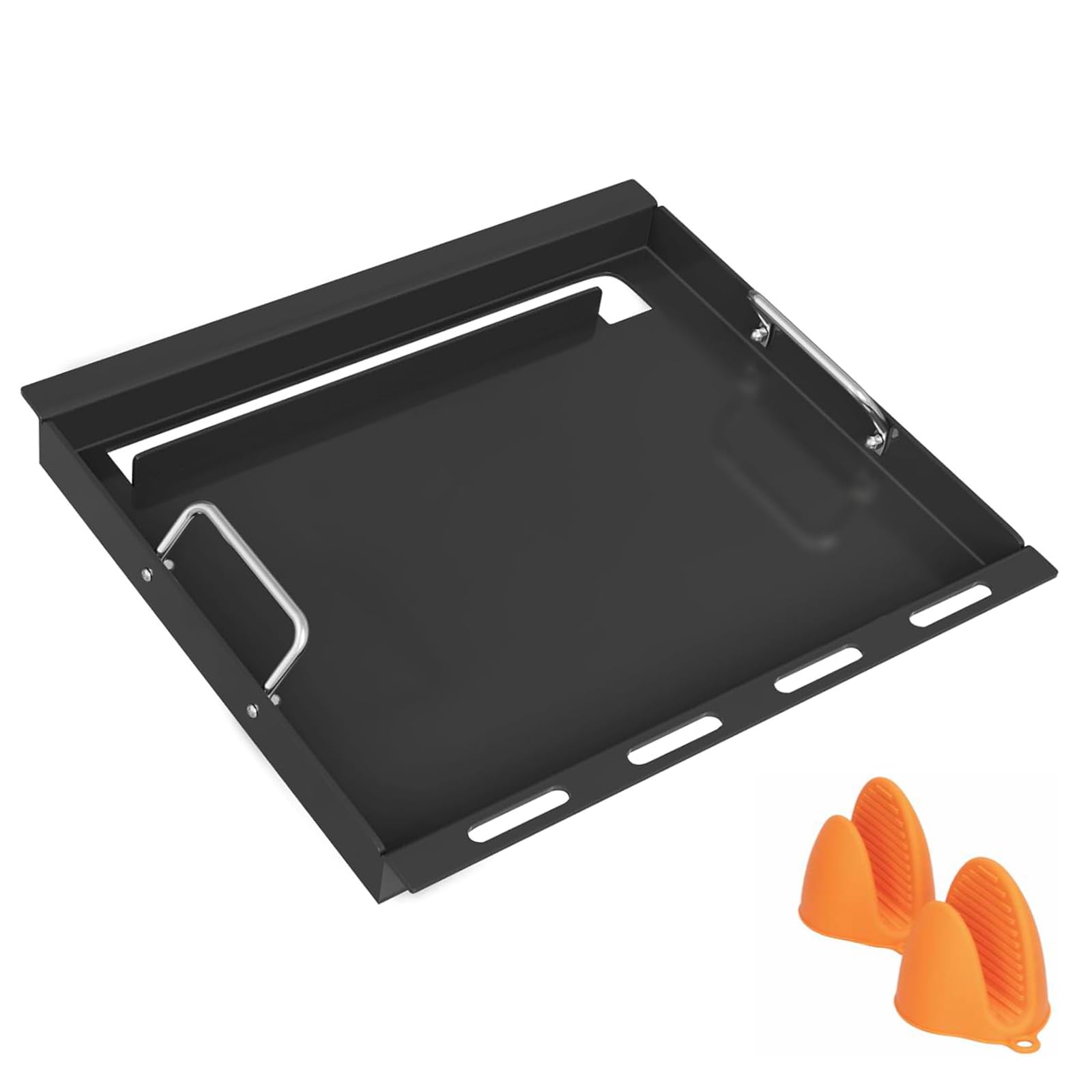 GLOWYE front view griddle fitted to Weber Spirit showing full coverage and easy conversion