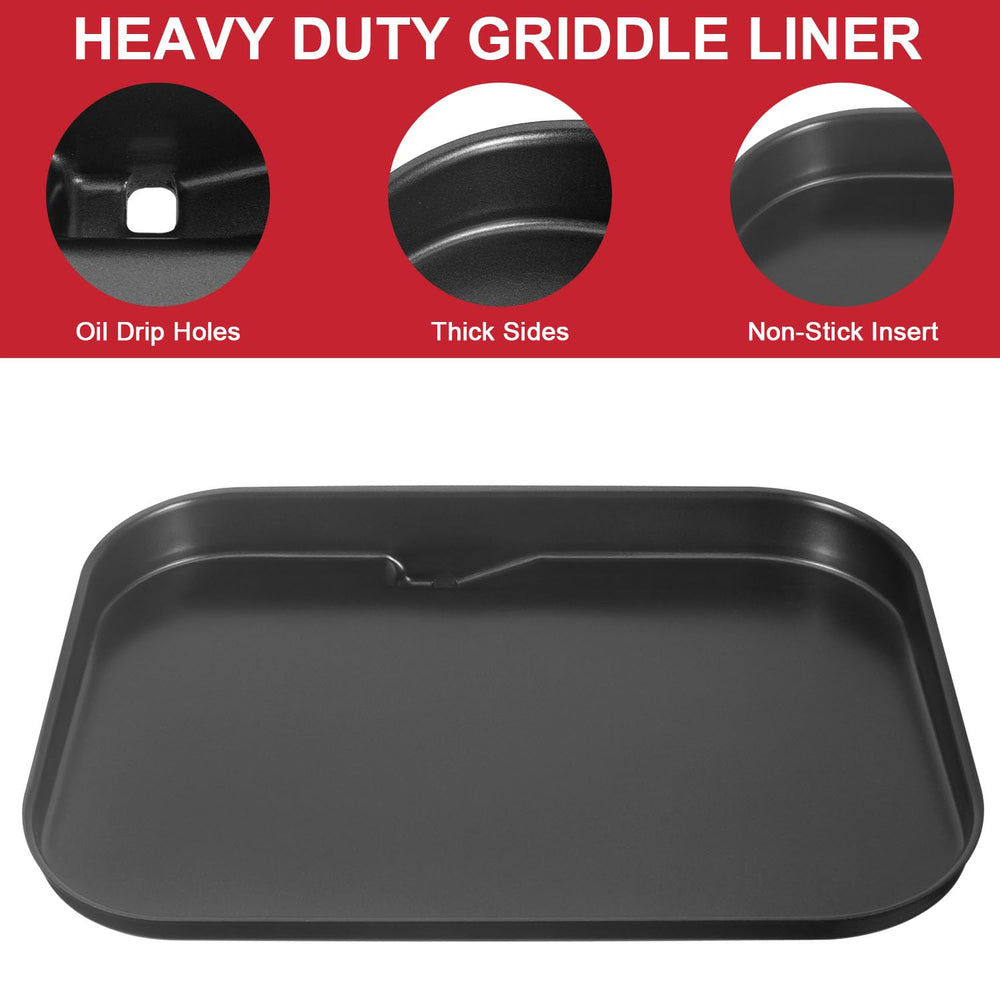 GLOWYE griddle next to ruler showing 17.8 by 12.3 inch size for fit clarity