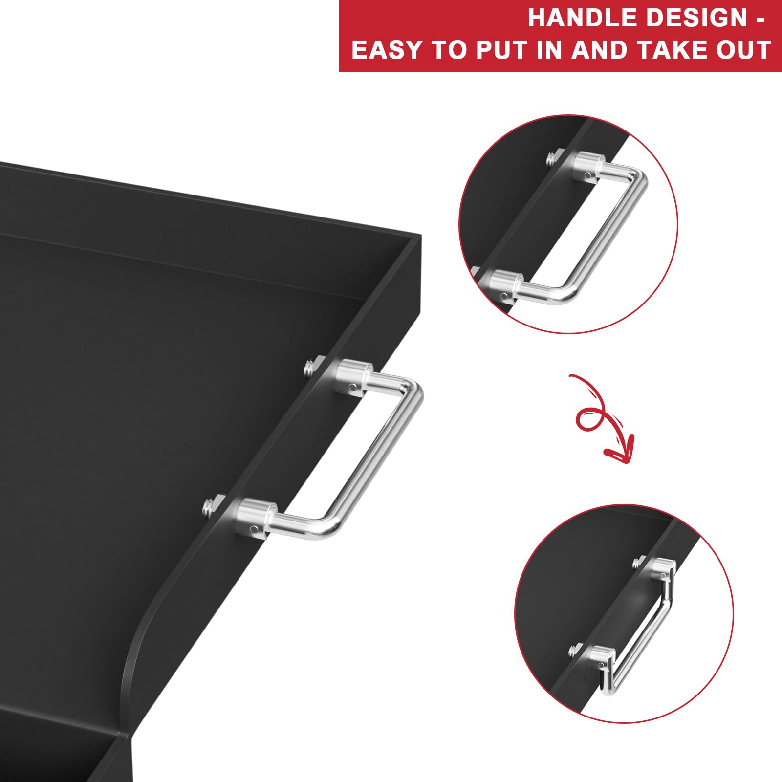 GLOWYE griddle size comparison with utensils showing 25x16 inches for fit verification