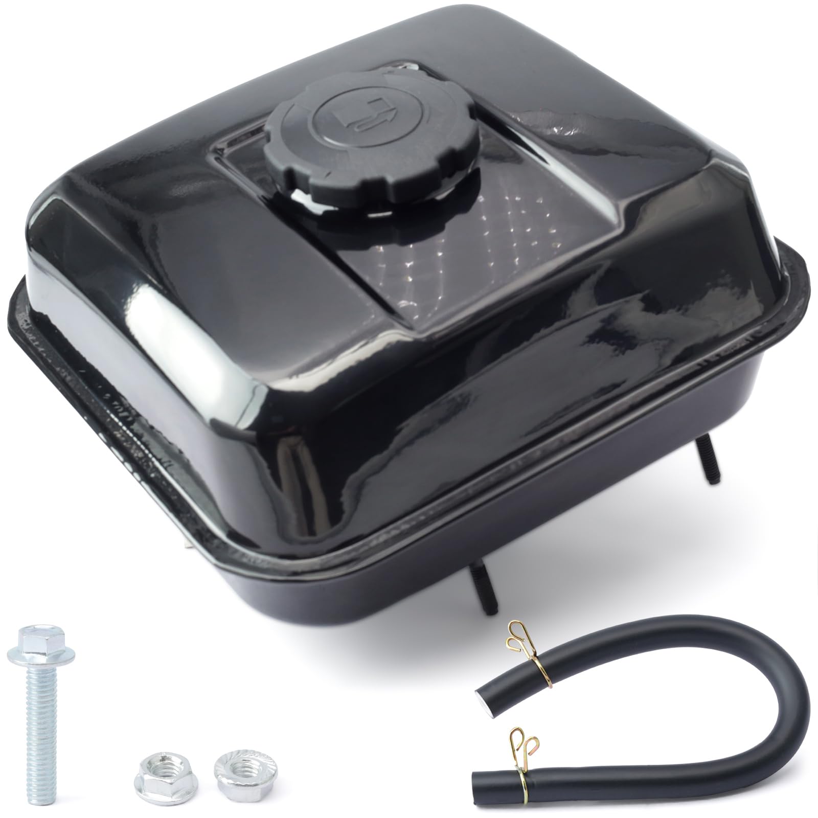 GLOXTED front view of metal fuel tank showing durable construction and easy fit