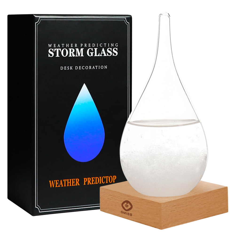 GM GMISS front view of storm glass bottle showing elegant teardrop design and decorative charm