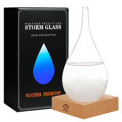 GM GMISS front view of storm glass bottle showing elegant teardrop design and decorative charm