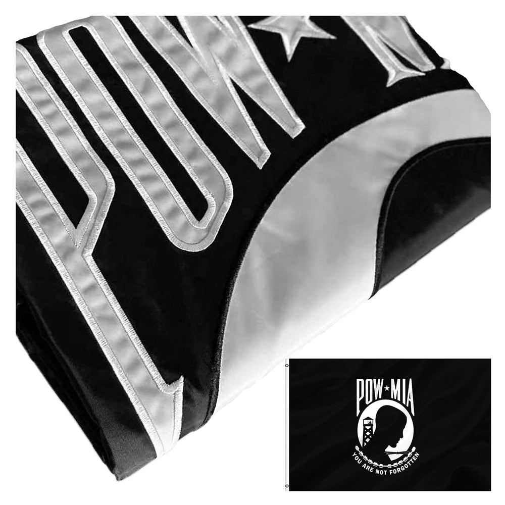 Gmeitoey front view of 3x5 POW/MIA flag showing bold embroidered design and clear message
