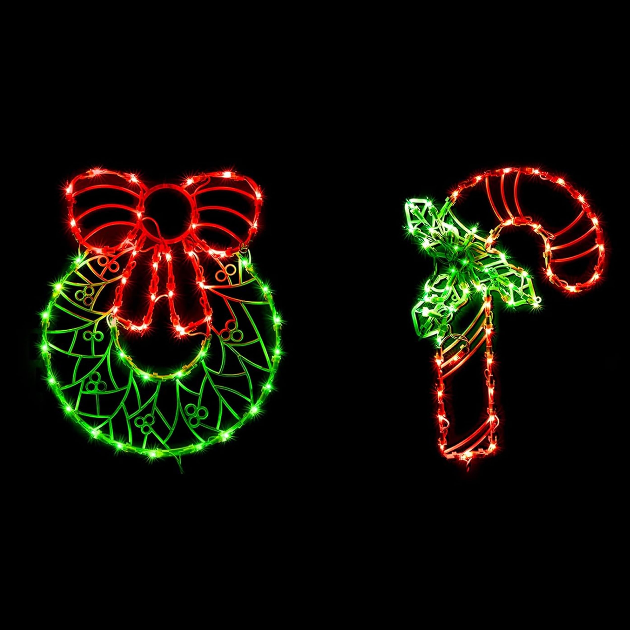 GMFINE wreath and candy cane front view showing festive glow and instant curb appeal