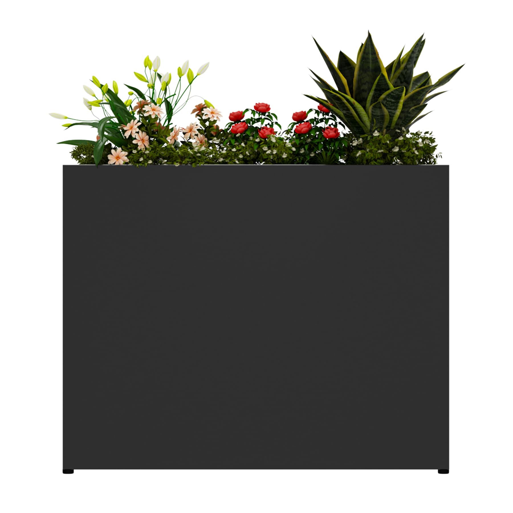 GMTALNBO front view of black raised planter box showing sturdy profile and curb appeal