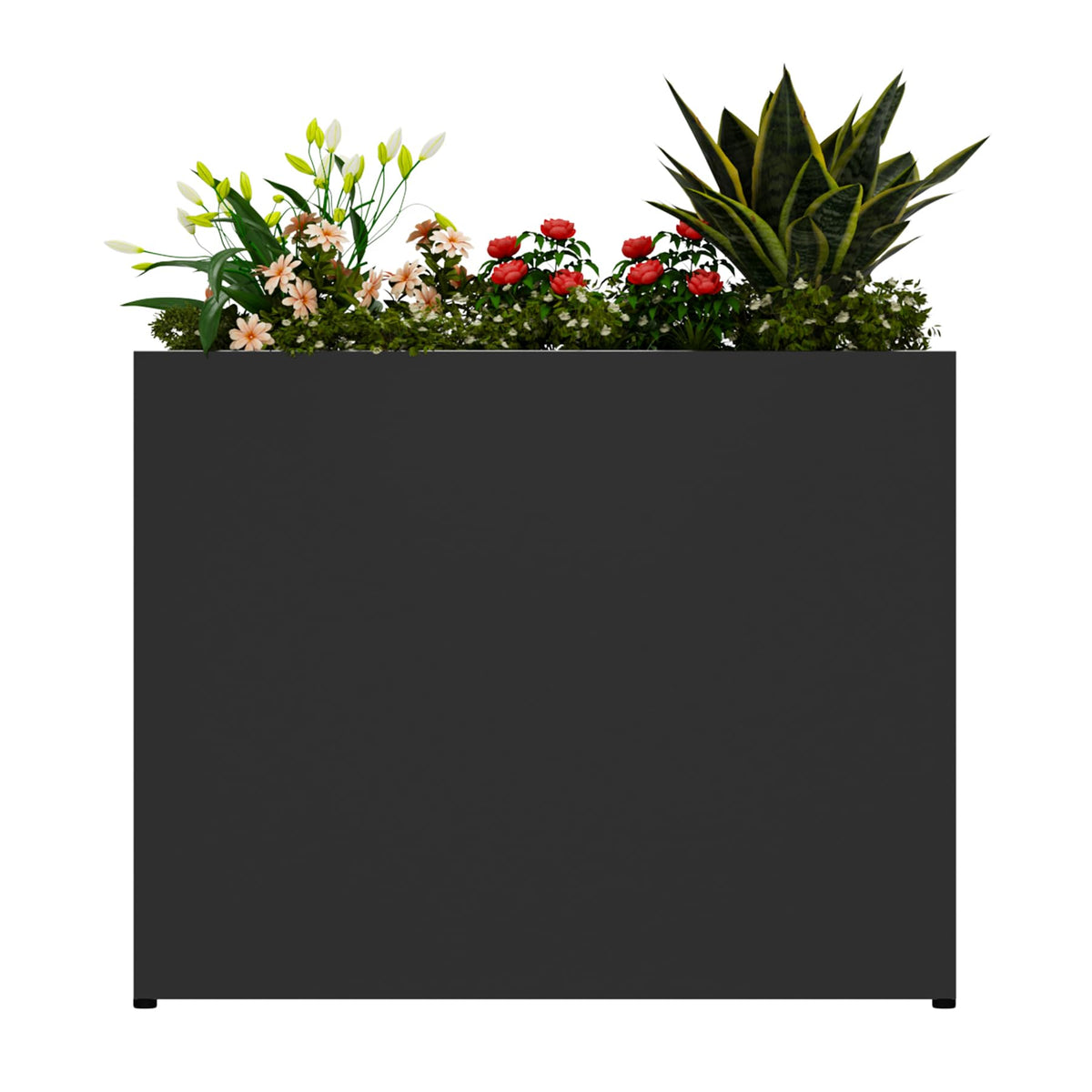 GMTALNBO front view of black raised planter box showing sturdy profile and curb appeal