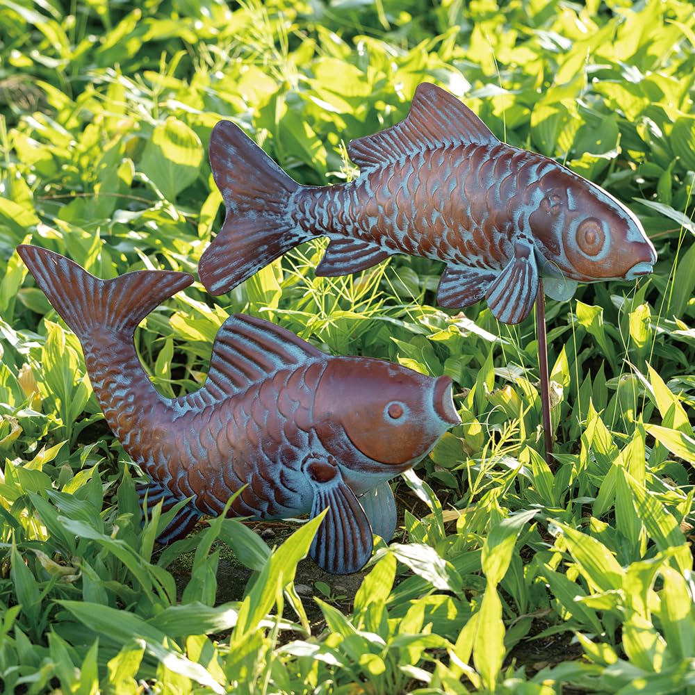 G/N small koi profile beside plants adding depth and garden charm