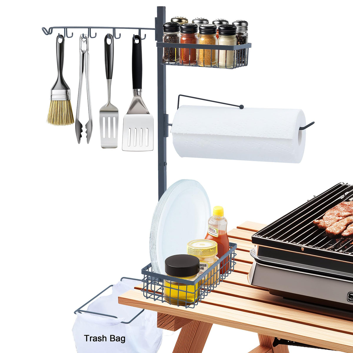 Go-komax front view assembled caddy showing organized grilling tools and condiments benefit quick access