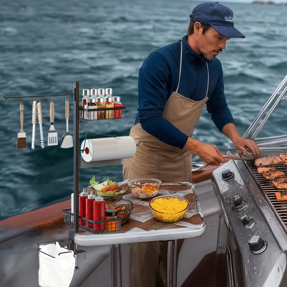 Go-komax installed in a camping kitchen scene adding organization and space-saving benefits