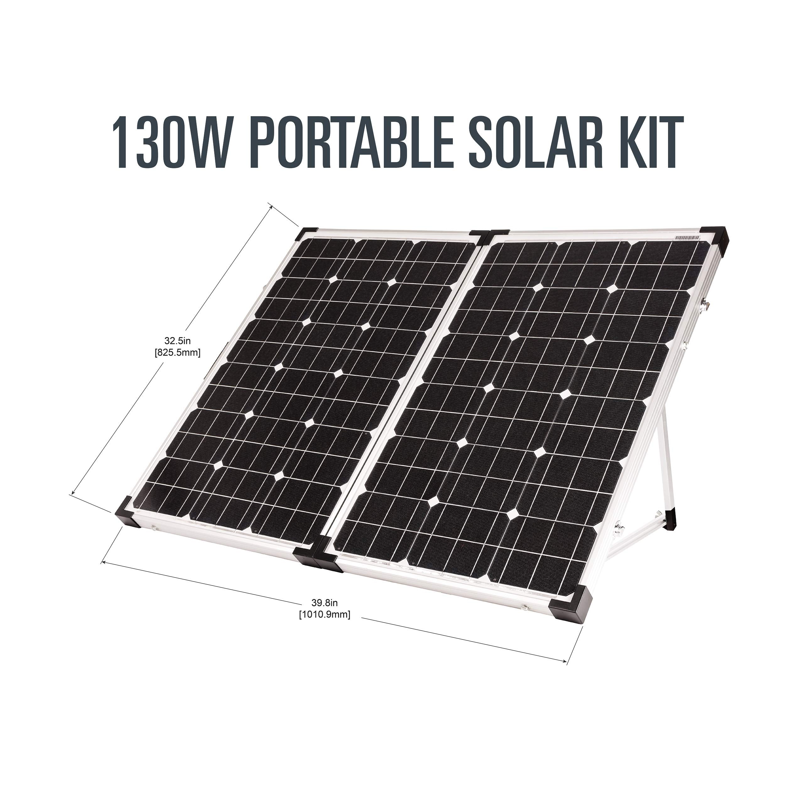 Go Power kit with adjustable legs angled toward sun for improved energy capture benefit