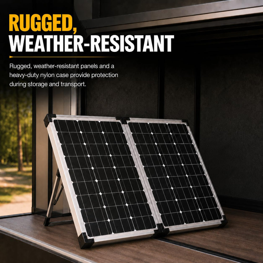 Go Power solar kit deployed beside RV at campsite providing off-grid power benefit