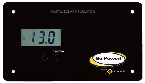 Go Power GP-PWM-30-UL mobile app display showing voltage amperage and battery percent