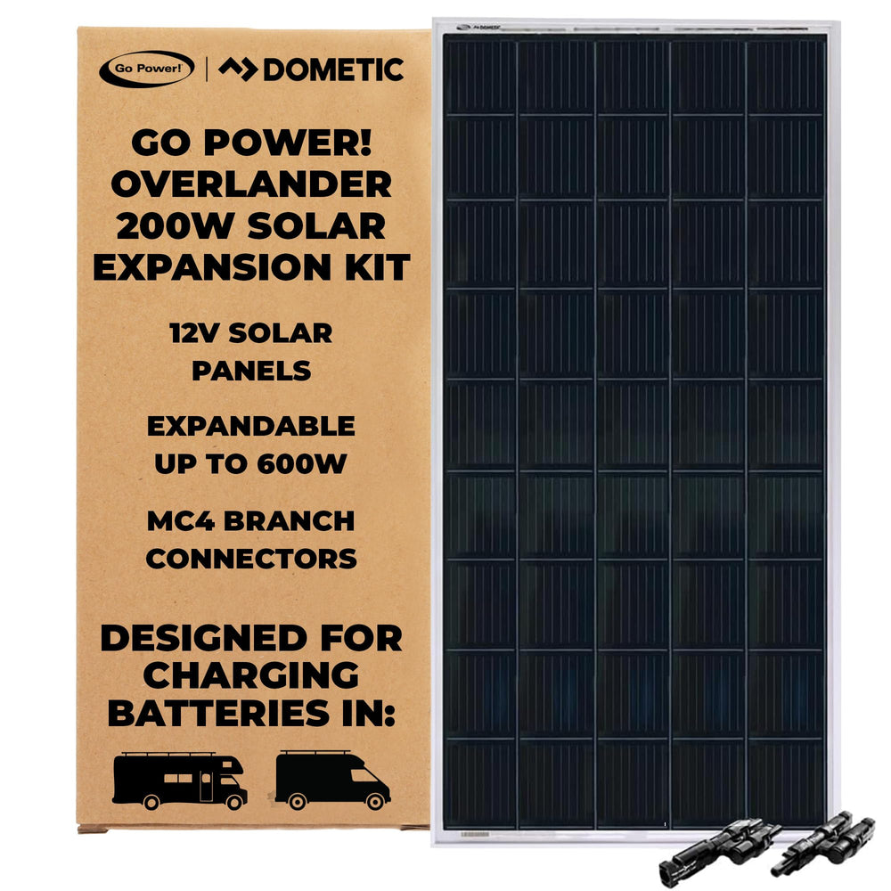 Go Power front panel view showing full 200W surface and efficient energy capture
