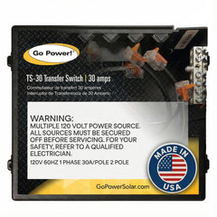 Go Power TS-30 front view showing label and connections for quick identification and safe use