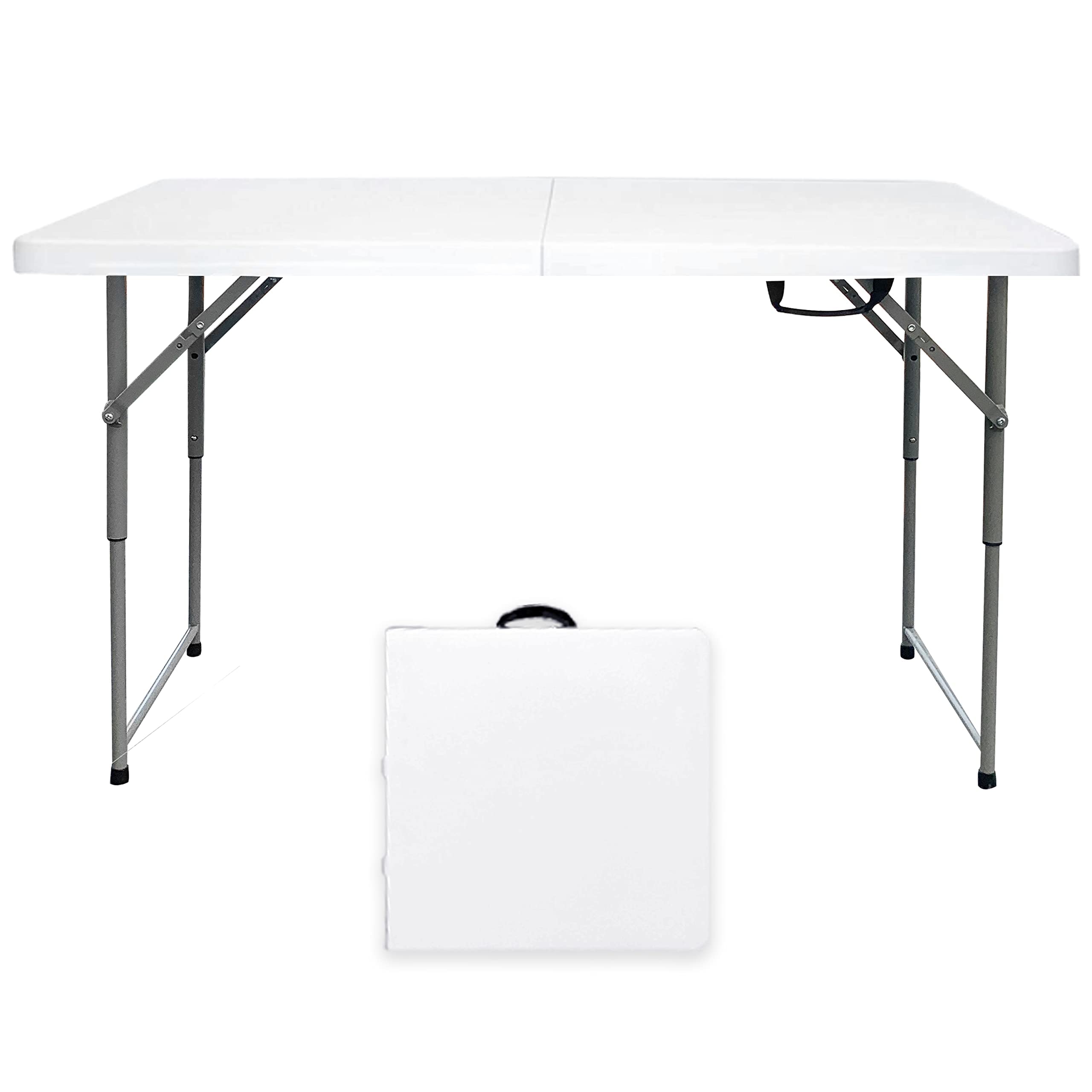 Go-Trio front view of white folding table showing clean design and portability