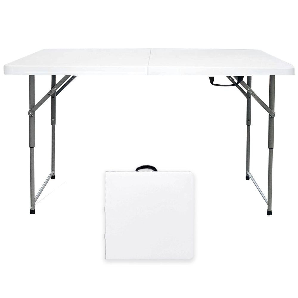 Go-Trio front view of white folding table showing clean design and portability