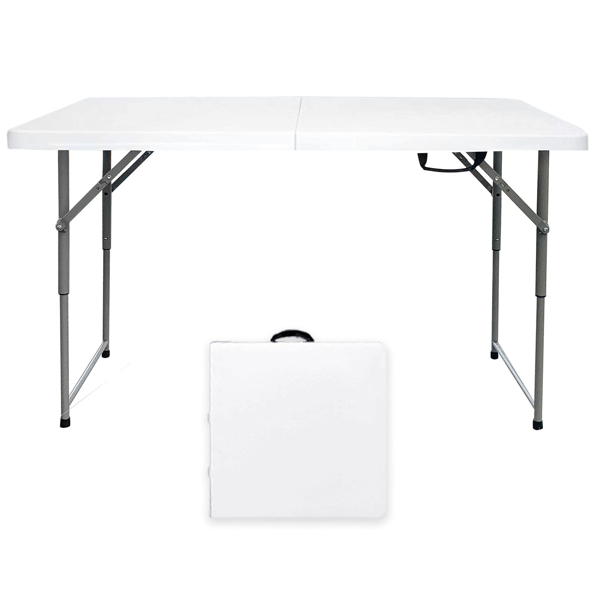 Go-Trio front view of white folding table showing clean design and portability