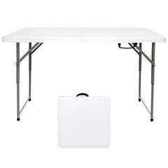 Go-Trio front view of white folding table showing clean design and portability