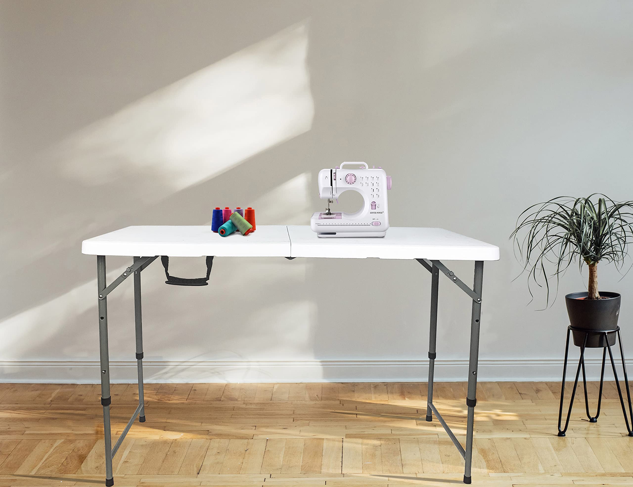 Go-Trio table with six adults seated demonstrating ample dining space