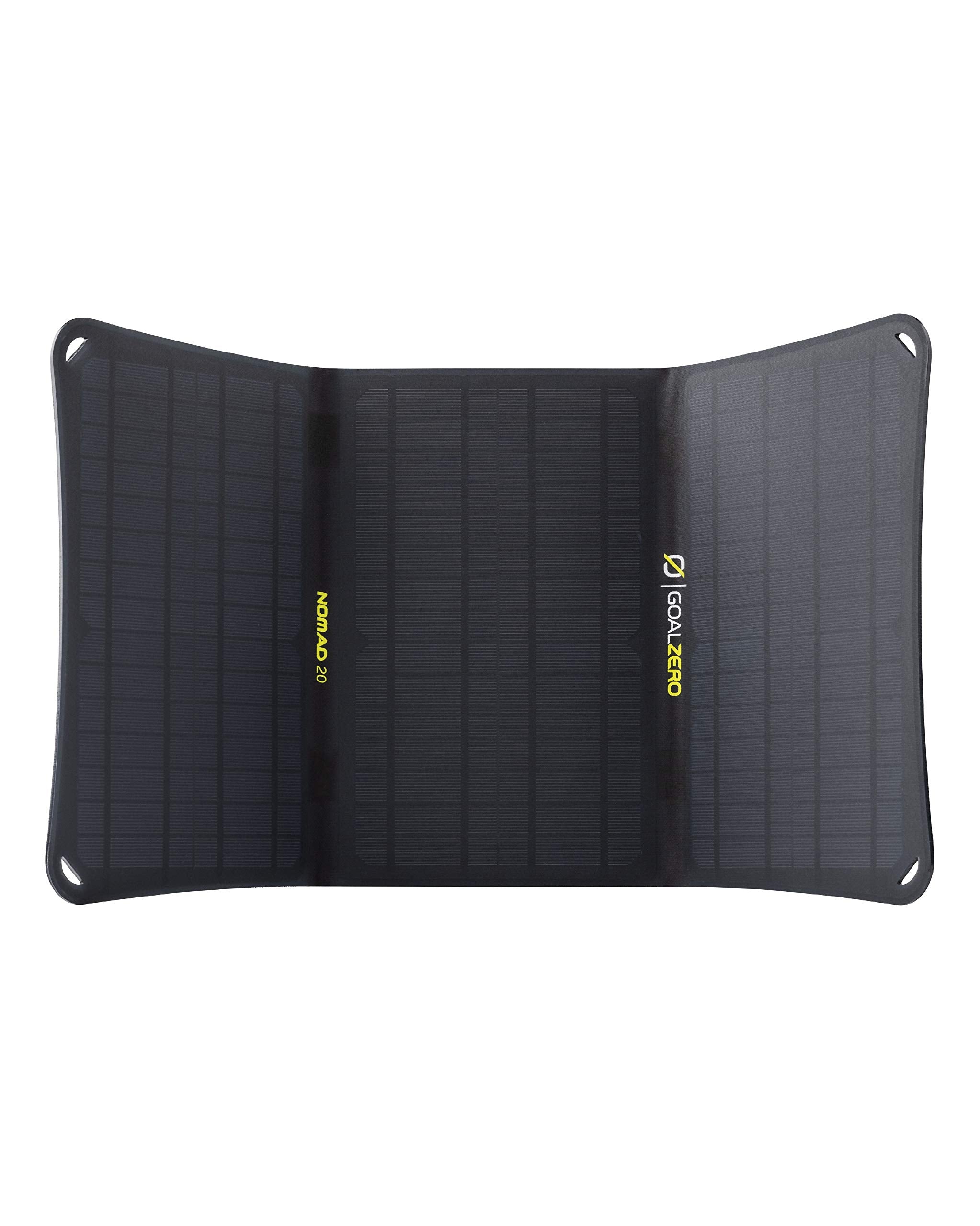 Goal Zero Nomad 20 folded front view showing compact, travel-ready panel and easy carry
