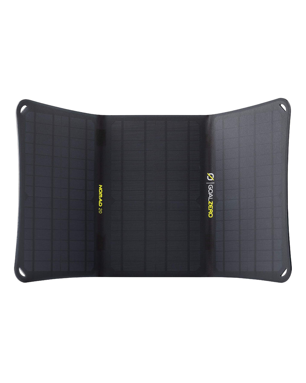 Goal Zero Nomad 20 folded front view showing compact, travel-ready panel and easy carry