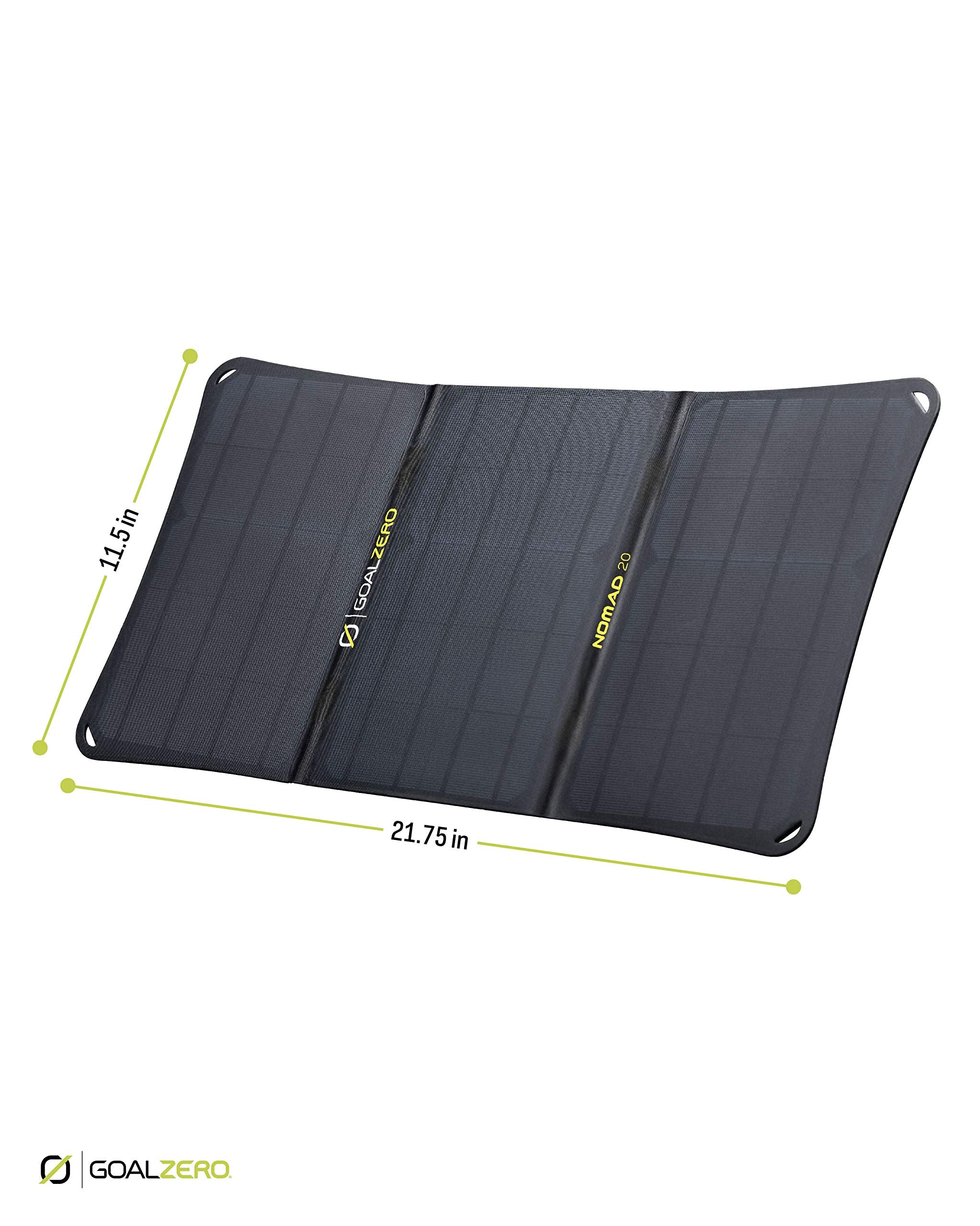 Goal Zero Nomad 20 unfolded capturing sun with monocrystalline cells for efficient charging