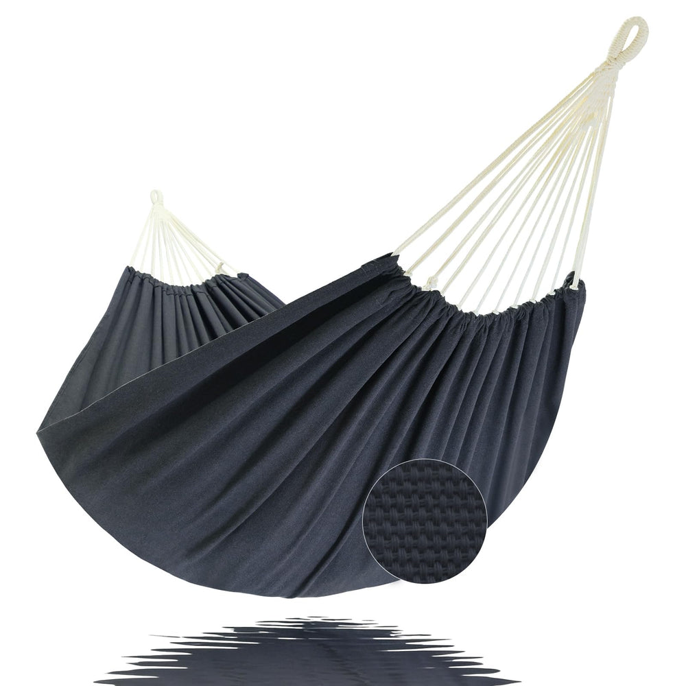 GOCAN double hammock front view showing dark gray bed and full width comfort