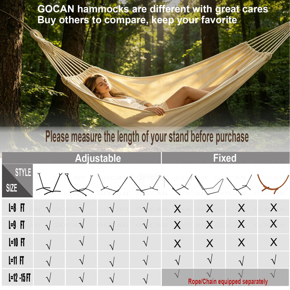 GOCAN hammock hung between trees in yard conveying outdoor leisure and versatility