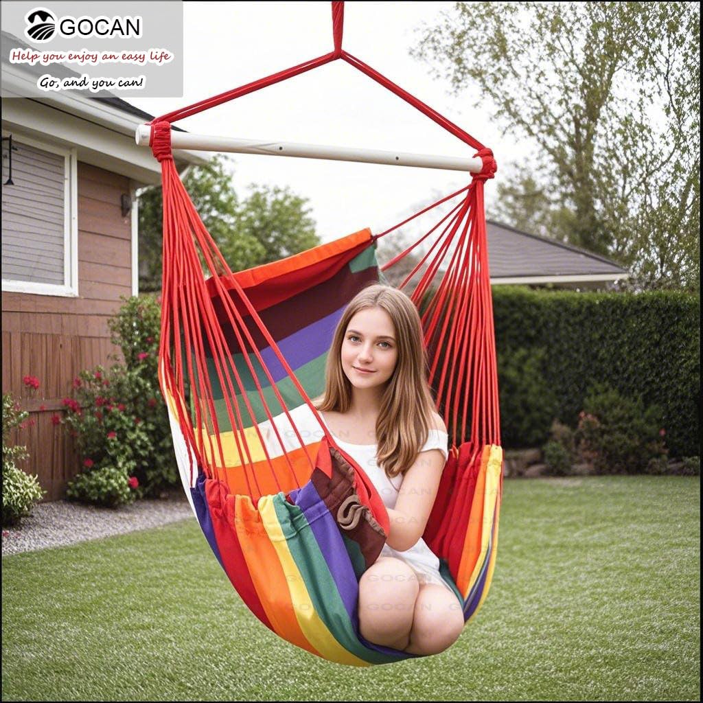 GOCAN hammock hanging on porch in use offering stable outdoor relaxation