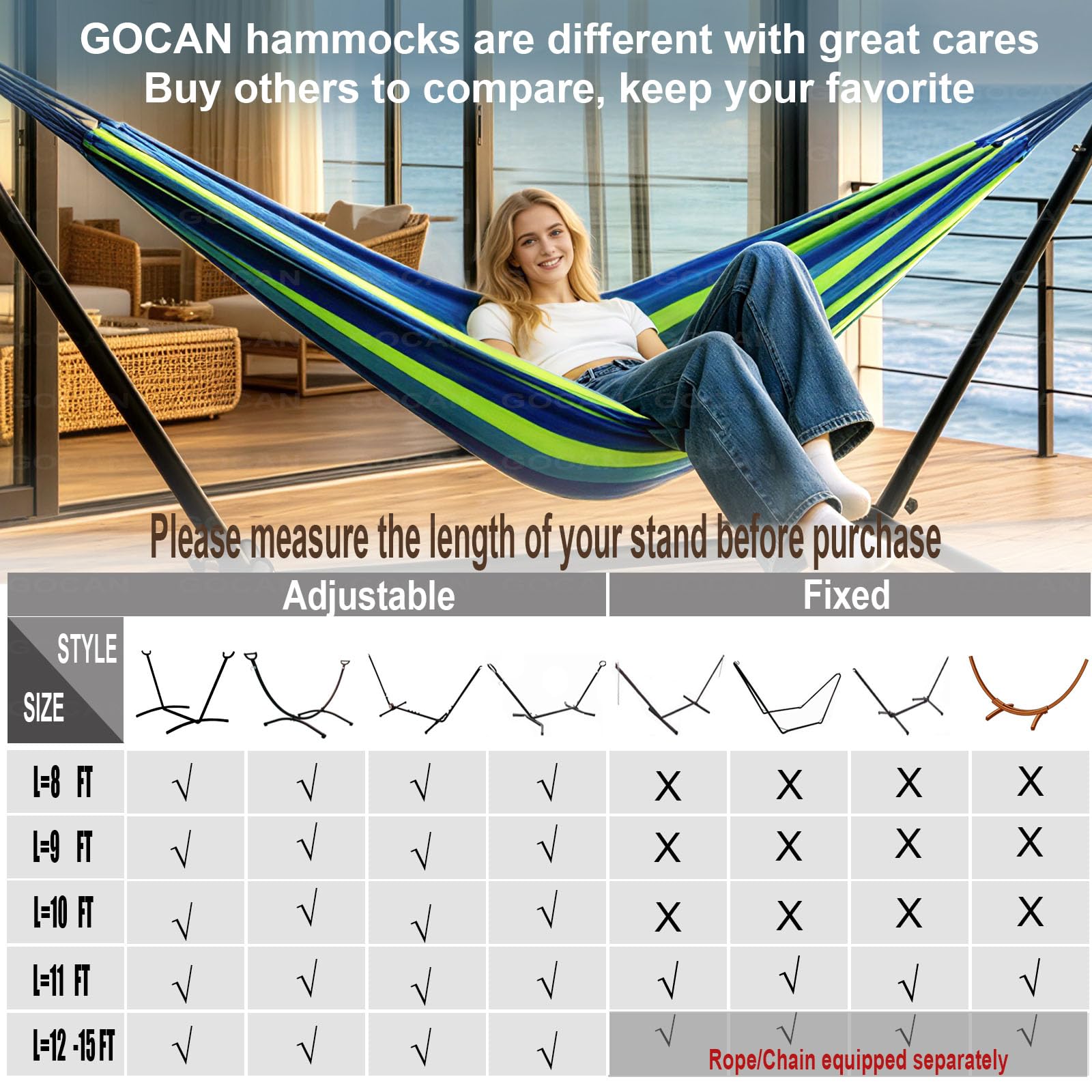 GOCAN hammock on porch lifestyle scene conveying relaxed home comfort