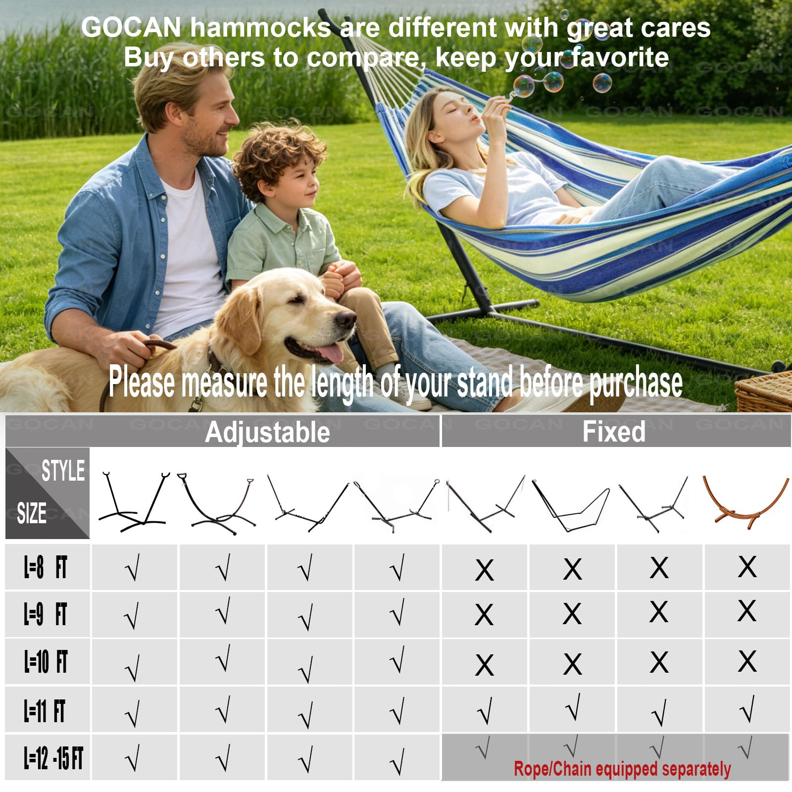 GOCAN hammock next to person for size comparison showing roomy two-person fit