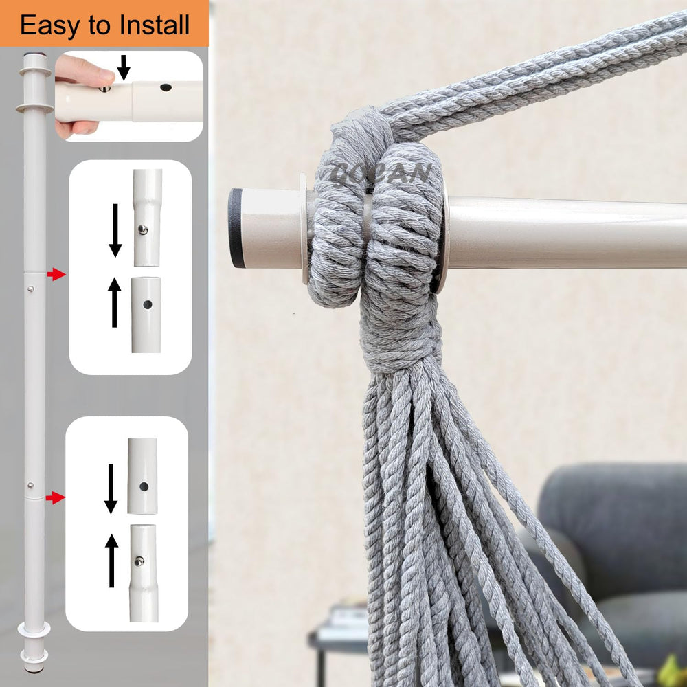 GOCAN metal spreader bar close-up showing grooves and secure rope grip benefit