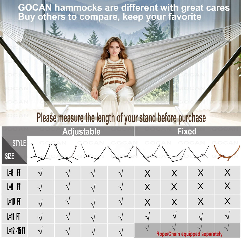 GOCAN hammock mounted on stand displaying simple setup and ready-to-use convenience