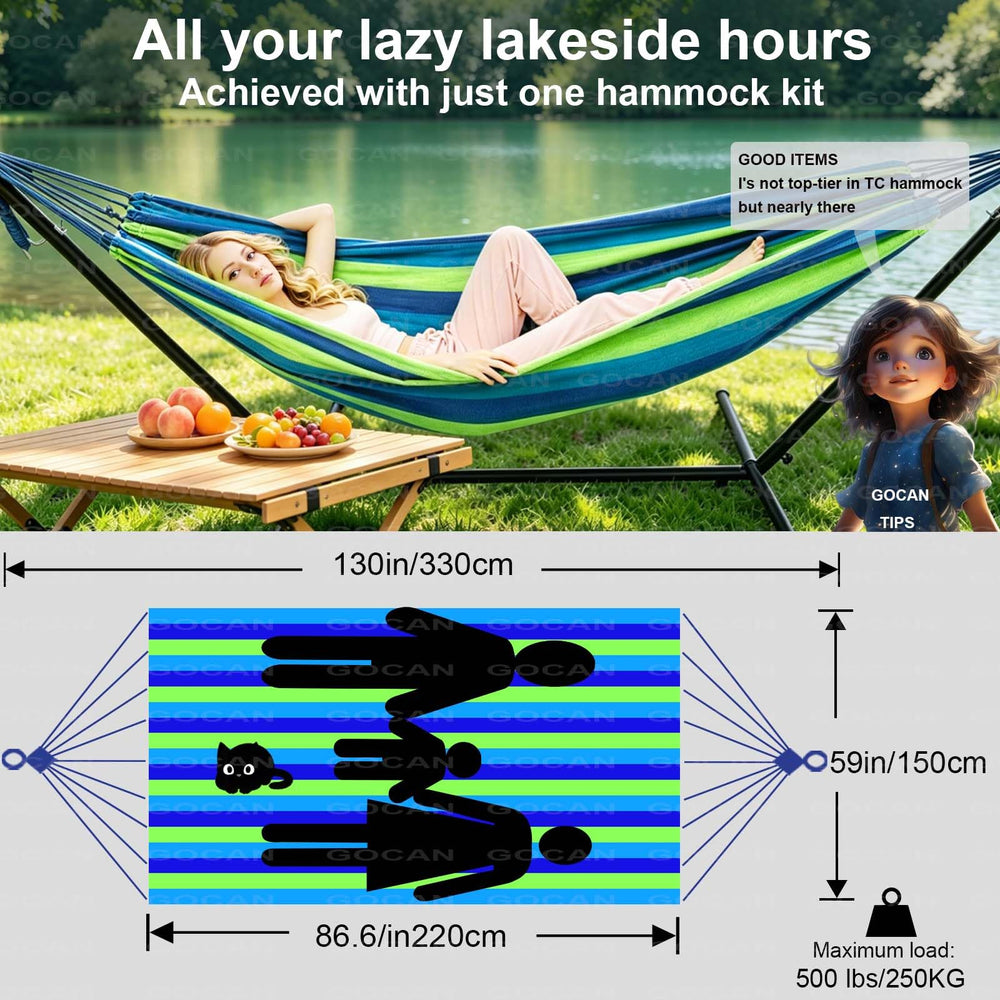 GOCAN hammock suspended between trees demonstrating easy outdoor use