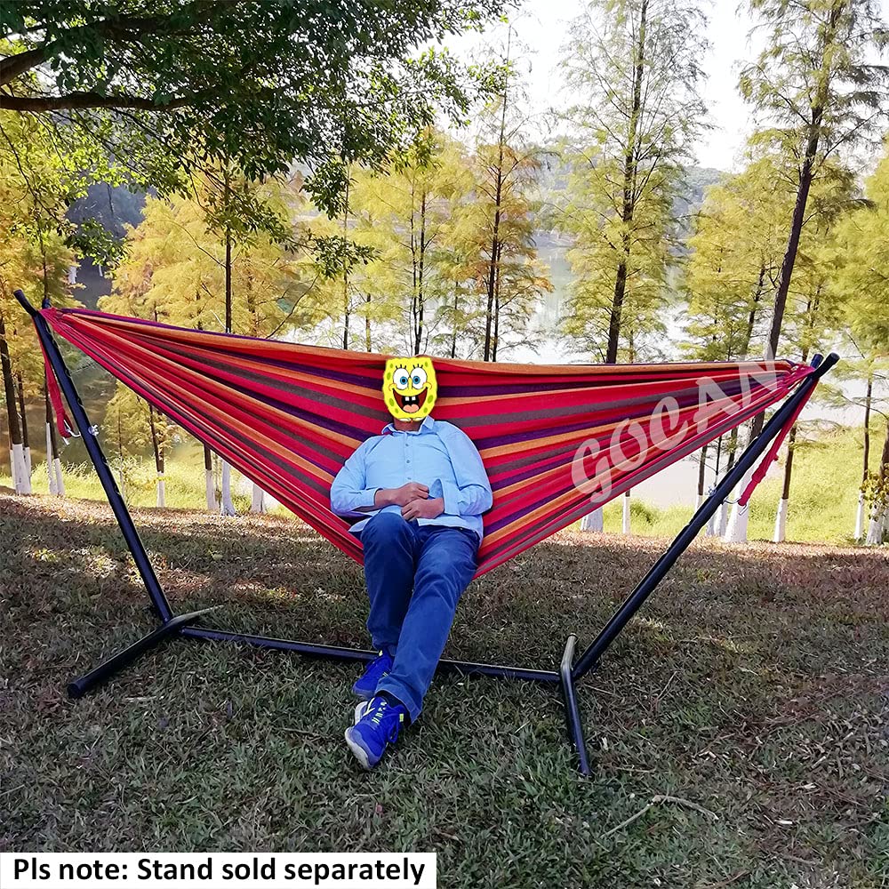 GOCAN hammock on stand showing fit with 9–14 ft stands