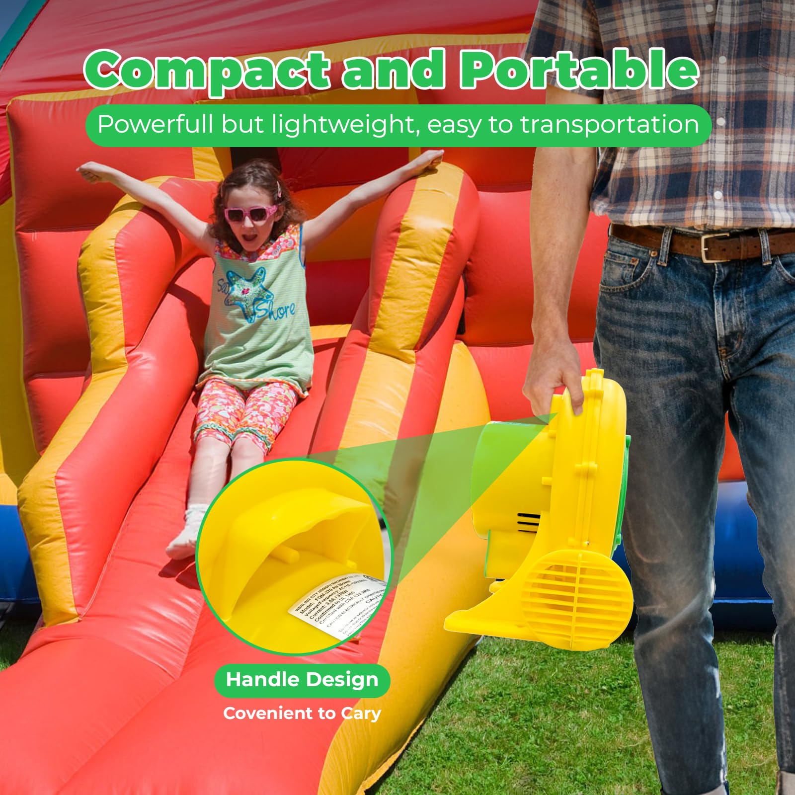 GOFAFALO next to chair for scale showing compact footprint and portability