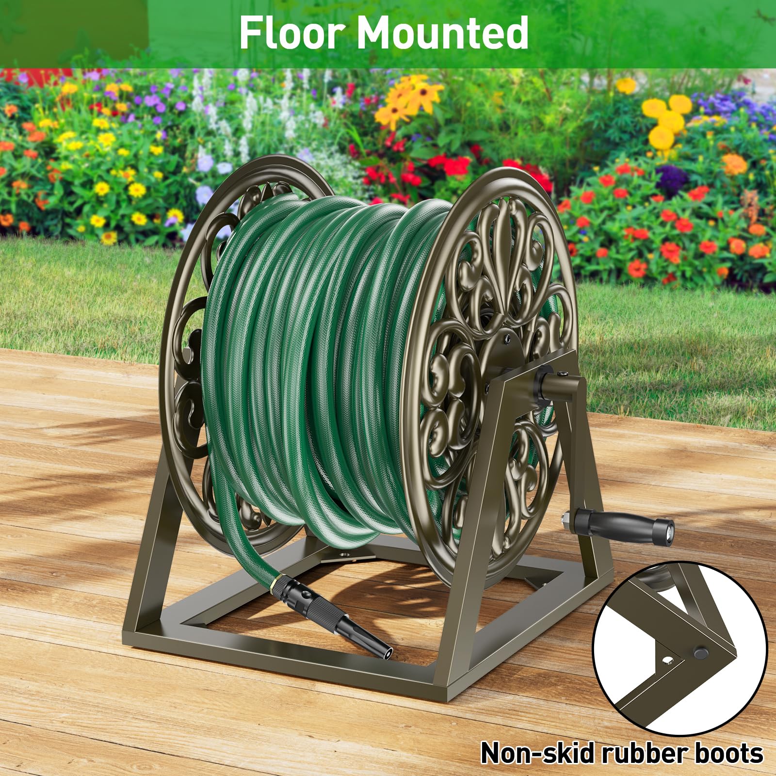 GOFORWILD floor-mounted reel with rubber boots shows stable placement benefit