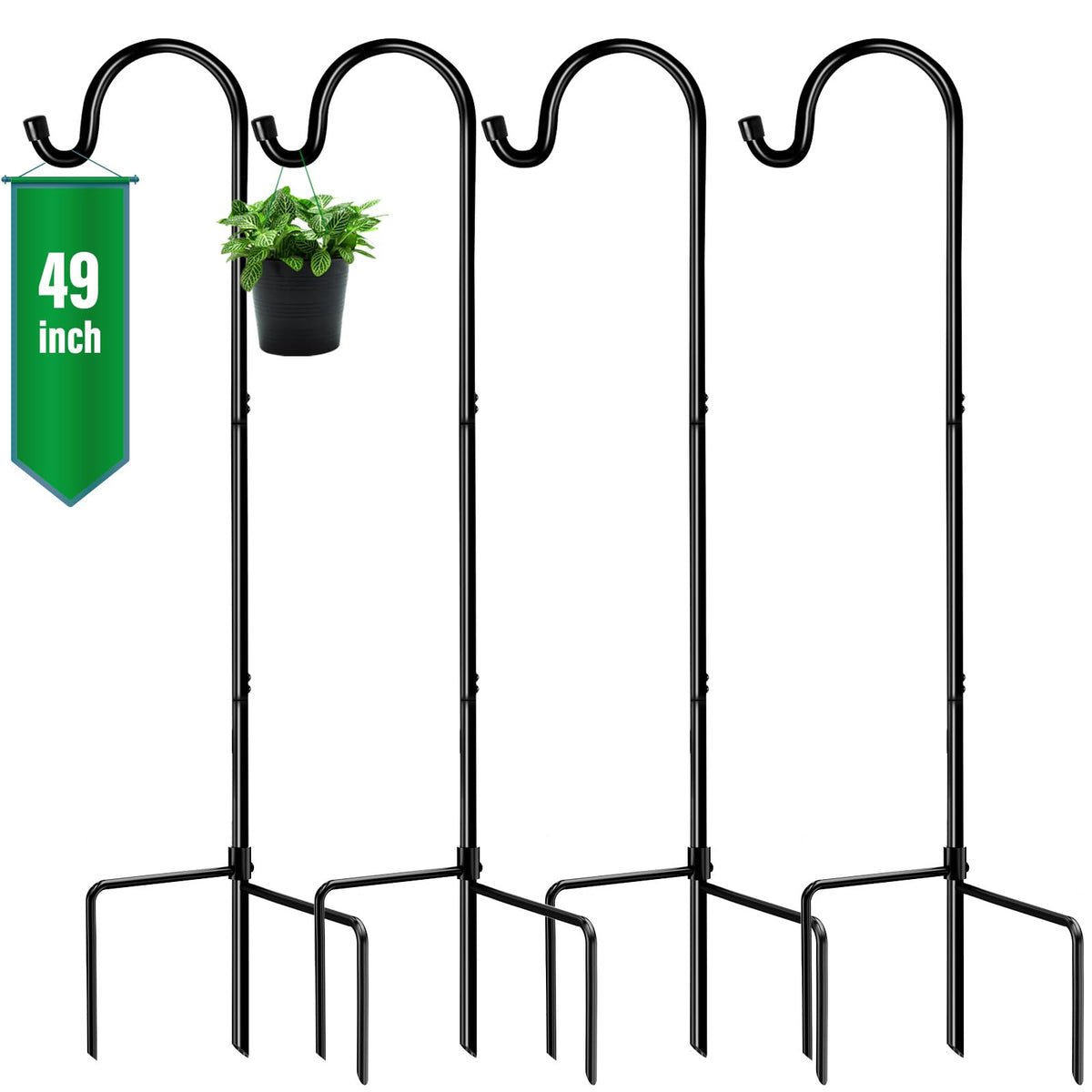 GOFORWILD front view of four shepherd hooks showing garden-ready arrangement and durability