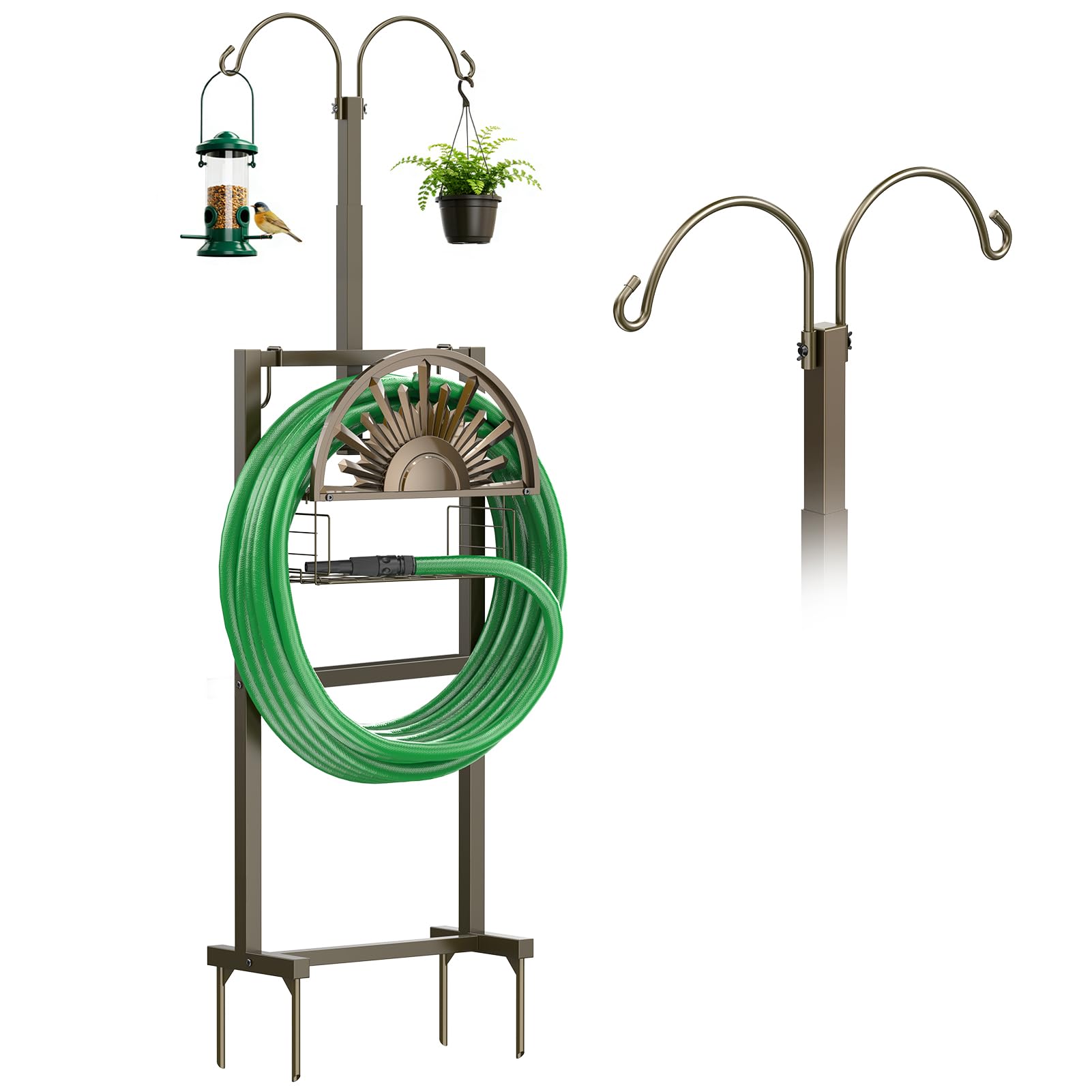 GOFORWILD front view of 77-inch hose reel stand showing organized hose benefit