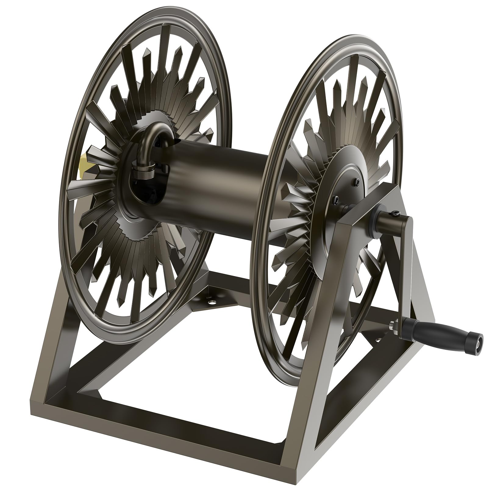 GOFORWILD front view wall-mounted reel showing tidy hose storage and durability