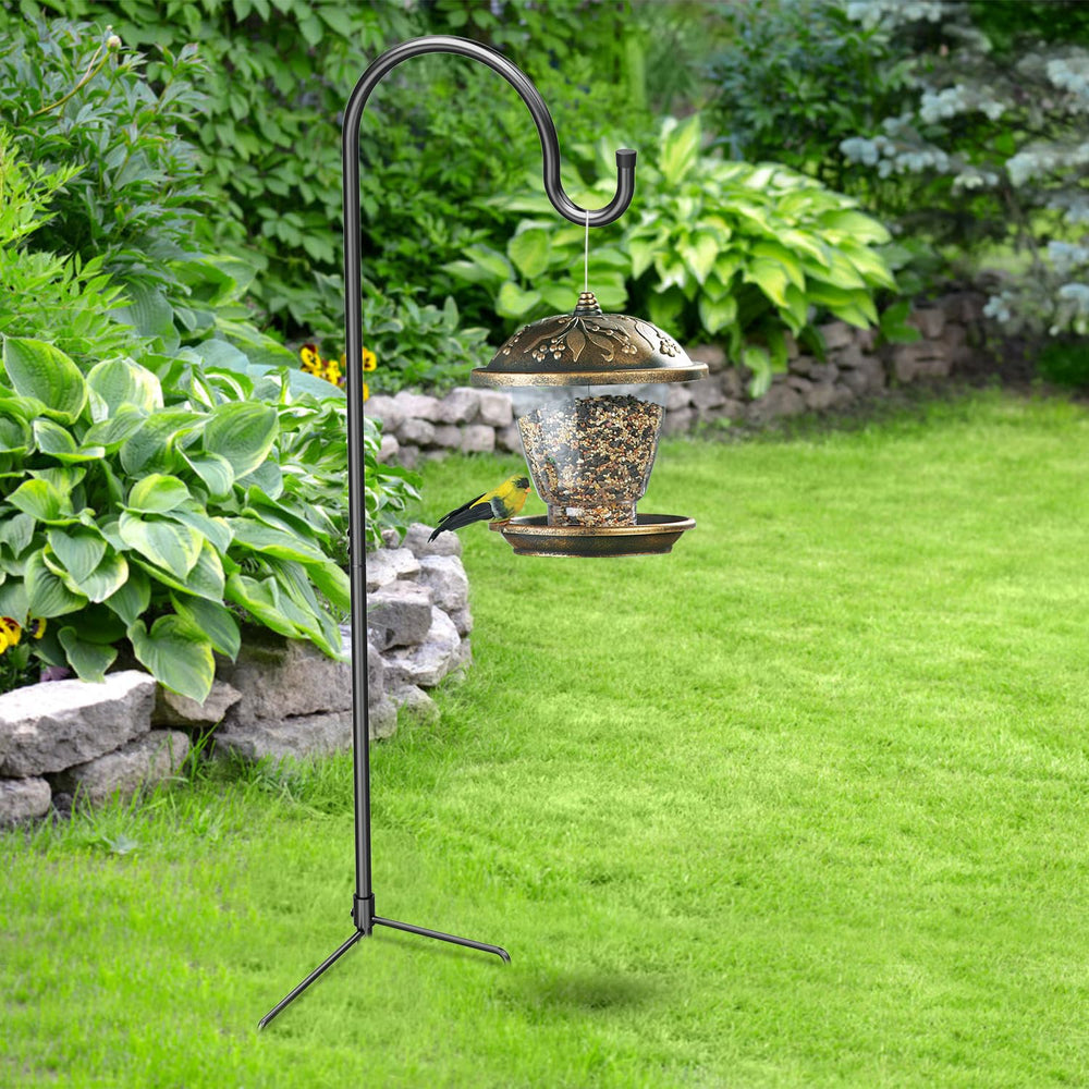 GOFORWILD assembled shepherd hook in garden demonstrating easy setup