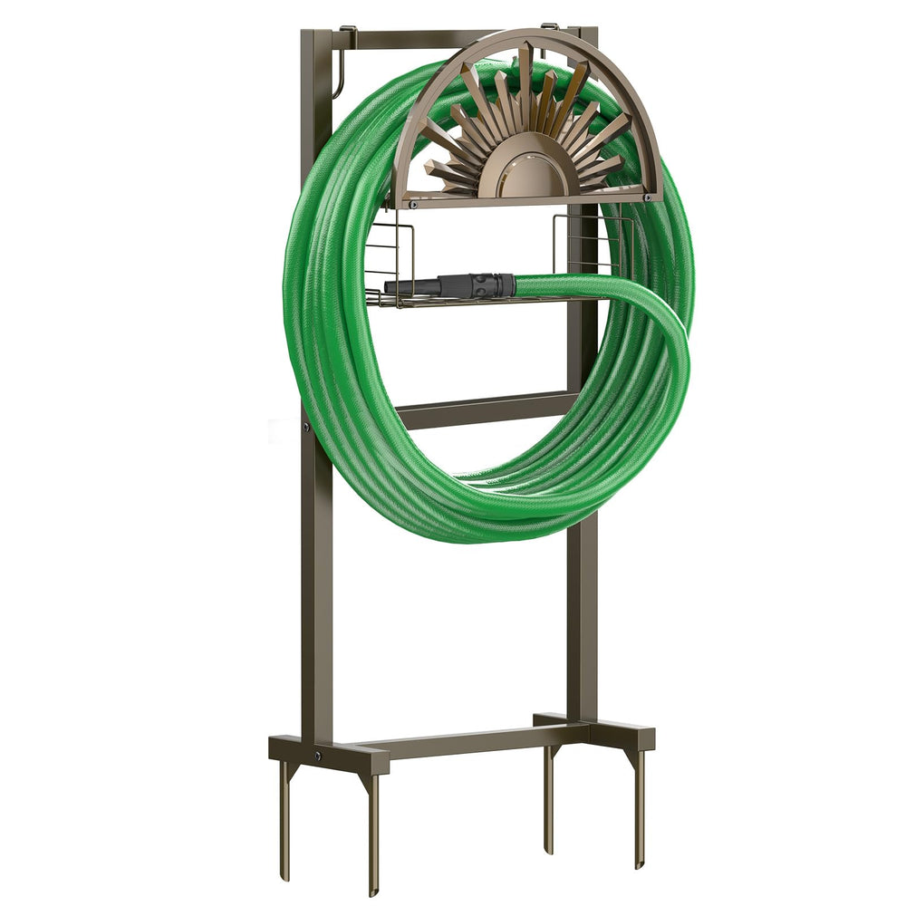 GOFORWILD front view of hose stand showing neat hose storage and modern design