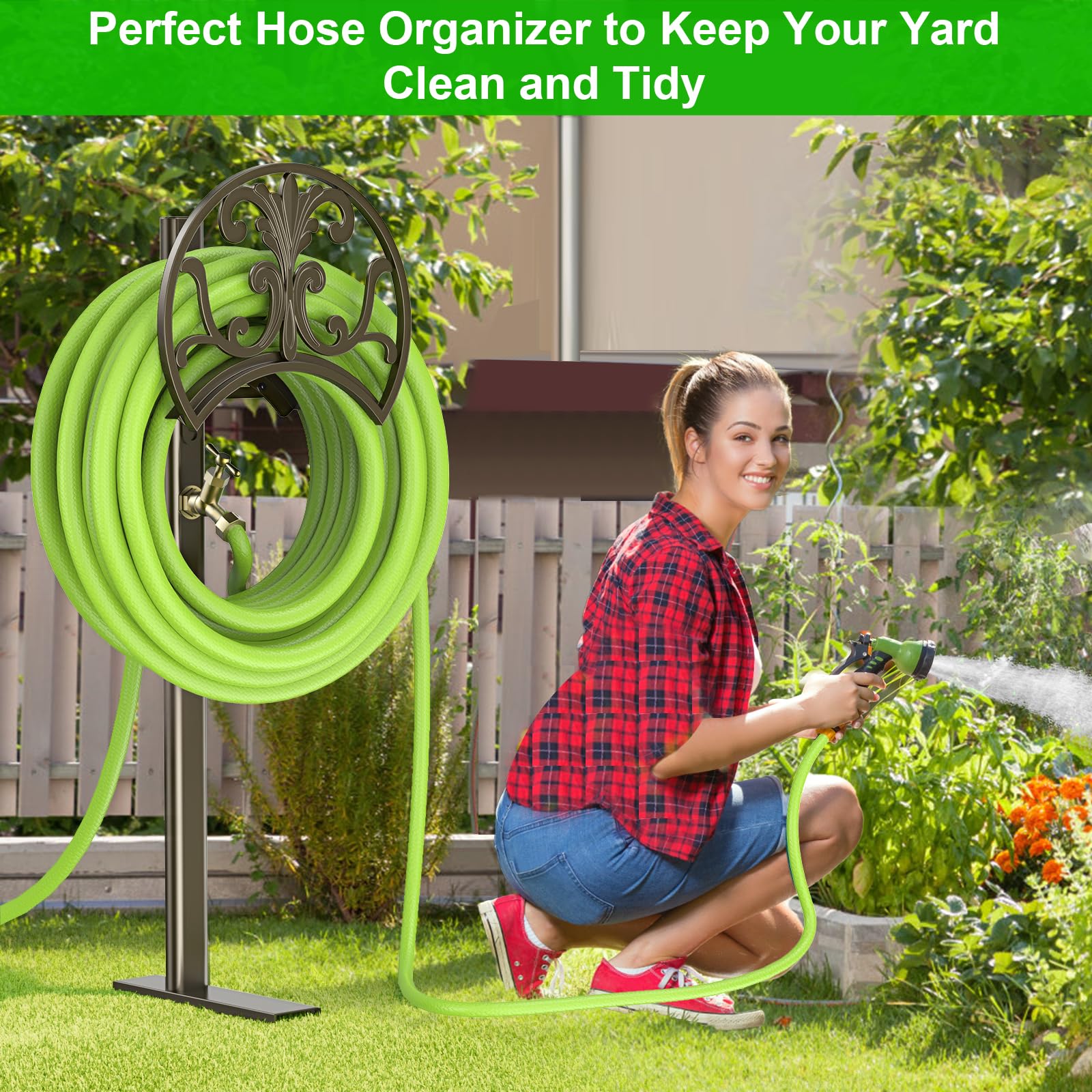 GOFORWILD hose stand in garden lifestyle scene improving curb appeal benefit