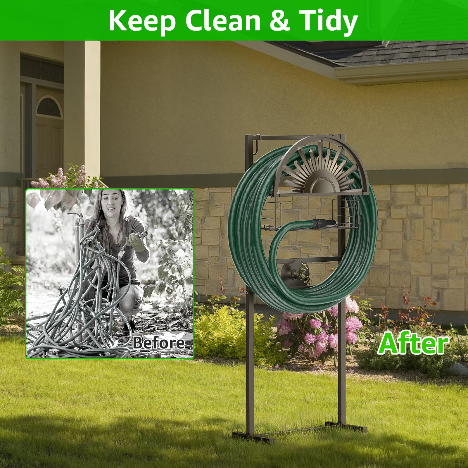 GOFORWILD hose holder beside garden bed for convenient everyday watering