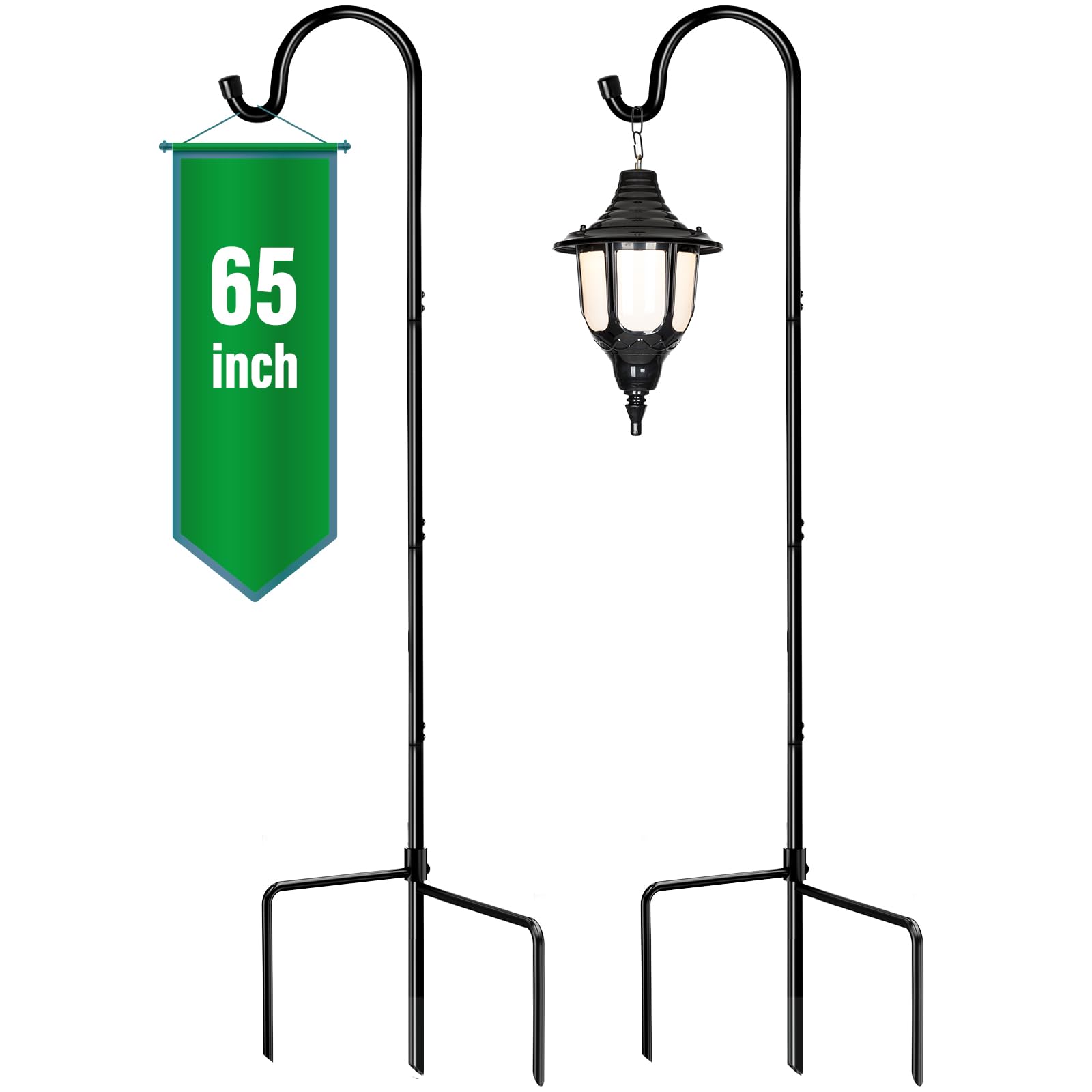 GOFORWILD front view of two 65-inch shepherd hooks showing classic dark finish and shape