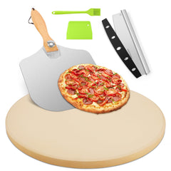 GOFOWRK front view of 15-inch cordierite pizza stone showing sturdy construction and benefit of even heat