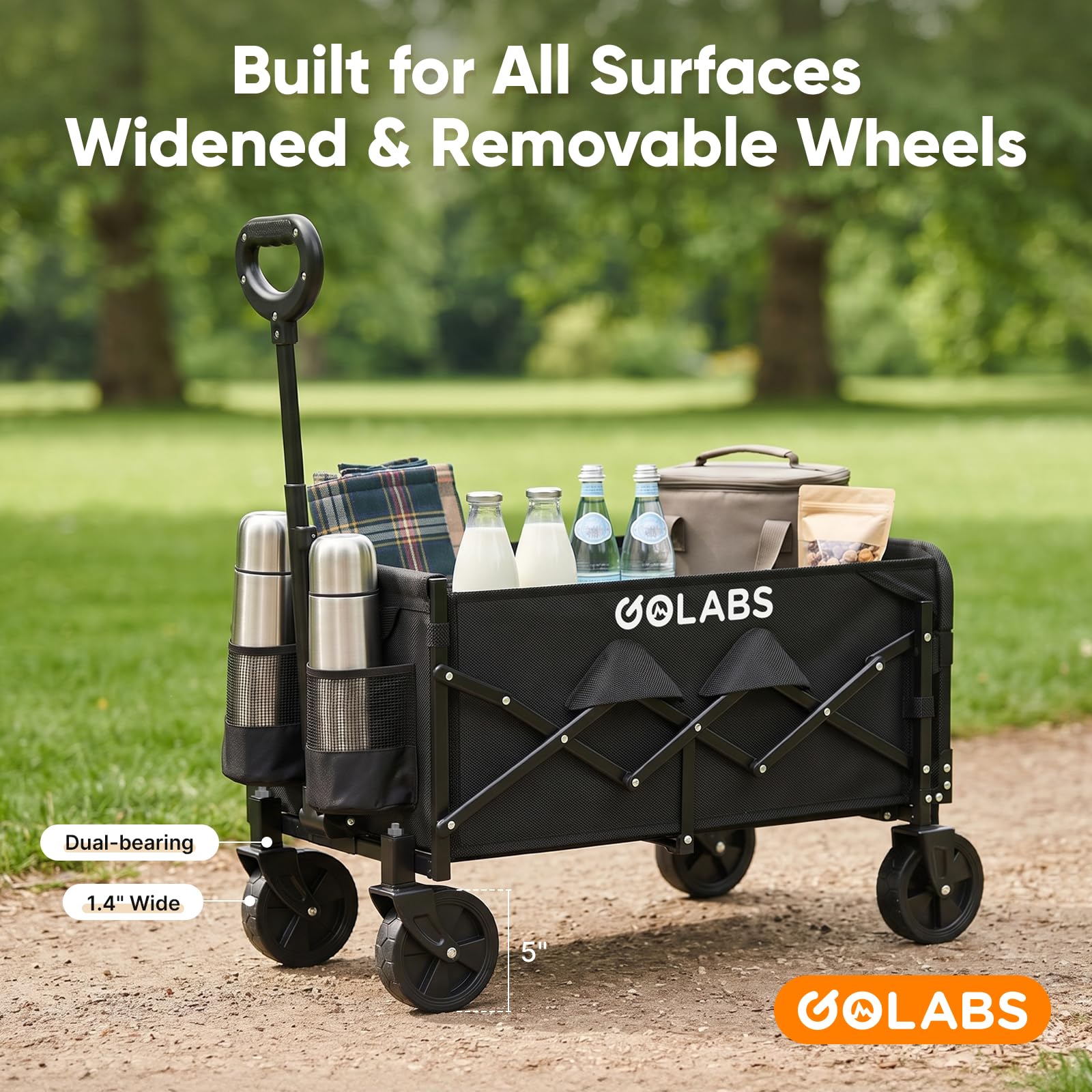 GOLABS WA1 telescoping handle and double-bearing steering showing easy maneuvering benefit