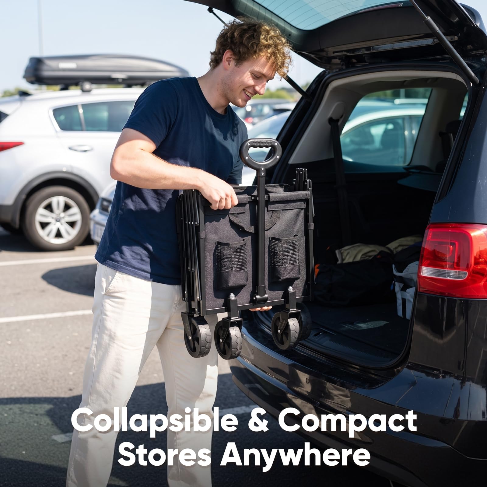 GOLABS WA1 folded in car trunk showing compact storage and portability benefit