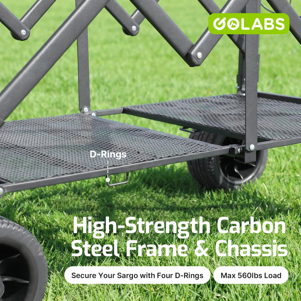 GOLABS close-up of 7x4 all-terrain wheel showing smooth rolling advantage