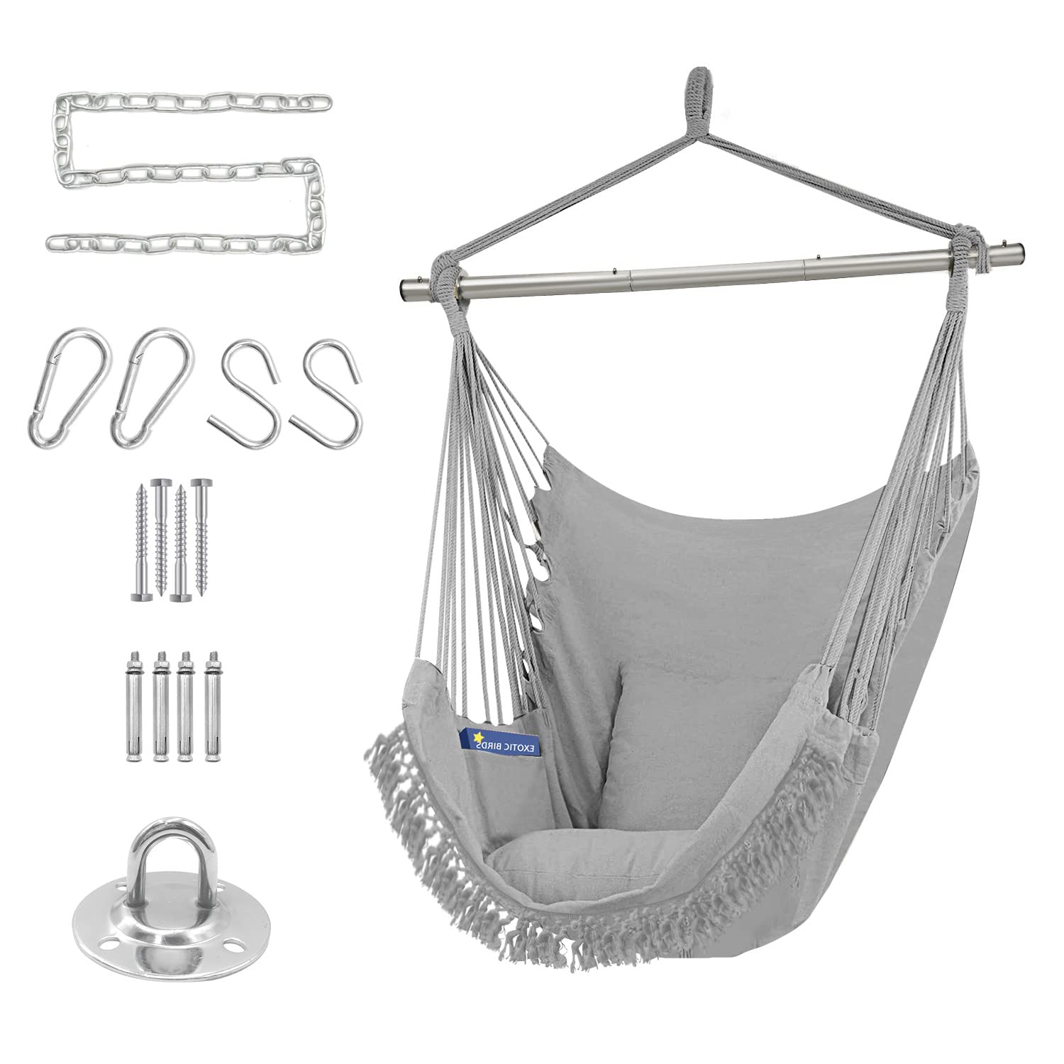 Gold Armour front view of gray hammock chair showing comfortable seating and durable design